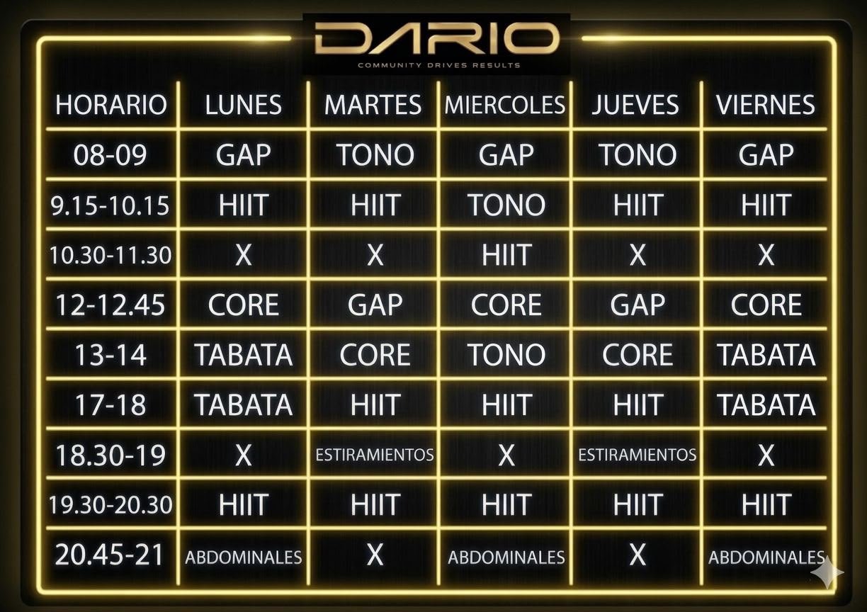 Horario de clases Dario Gym